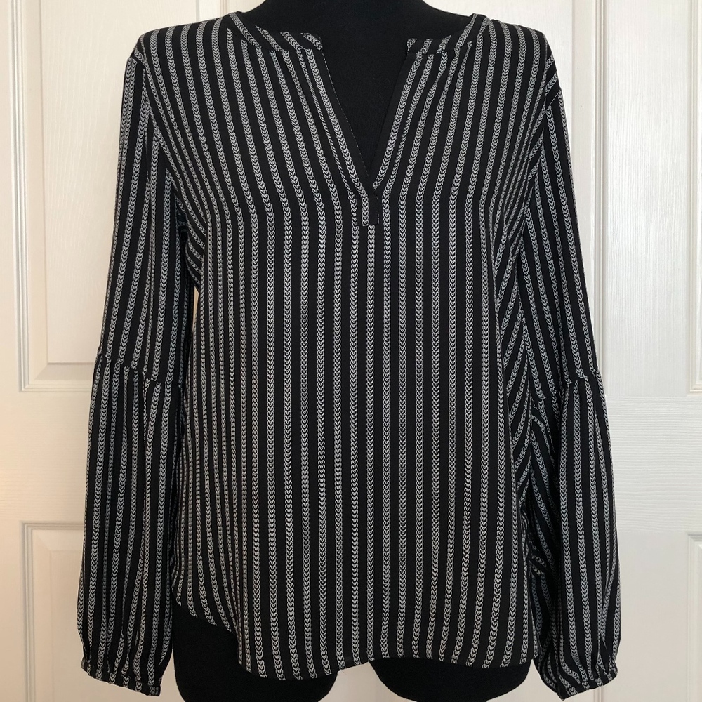 Loft Black Patterned Mixed Media Blouse